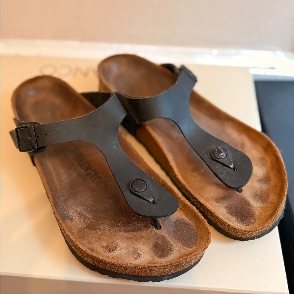 Birkenstock gizeh Black Leather Sandals size 40 - Picture 1 of 4